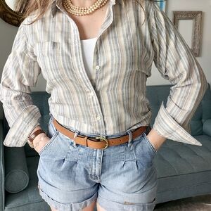 Dior Striped Button-Down Shirt in Beige and Blue